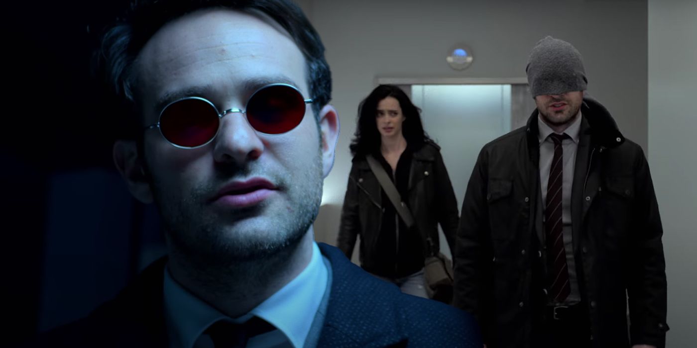 An edited image of Charlie Cox and Krysten Ritter in The Defenders as Daredevil and Jessica Jones