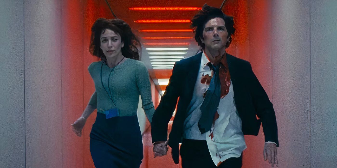 Mark and Helly Running Through the Halls of Lumon in the Season Two Finale of Severance.Apple TV+