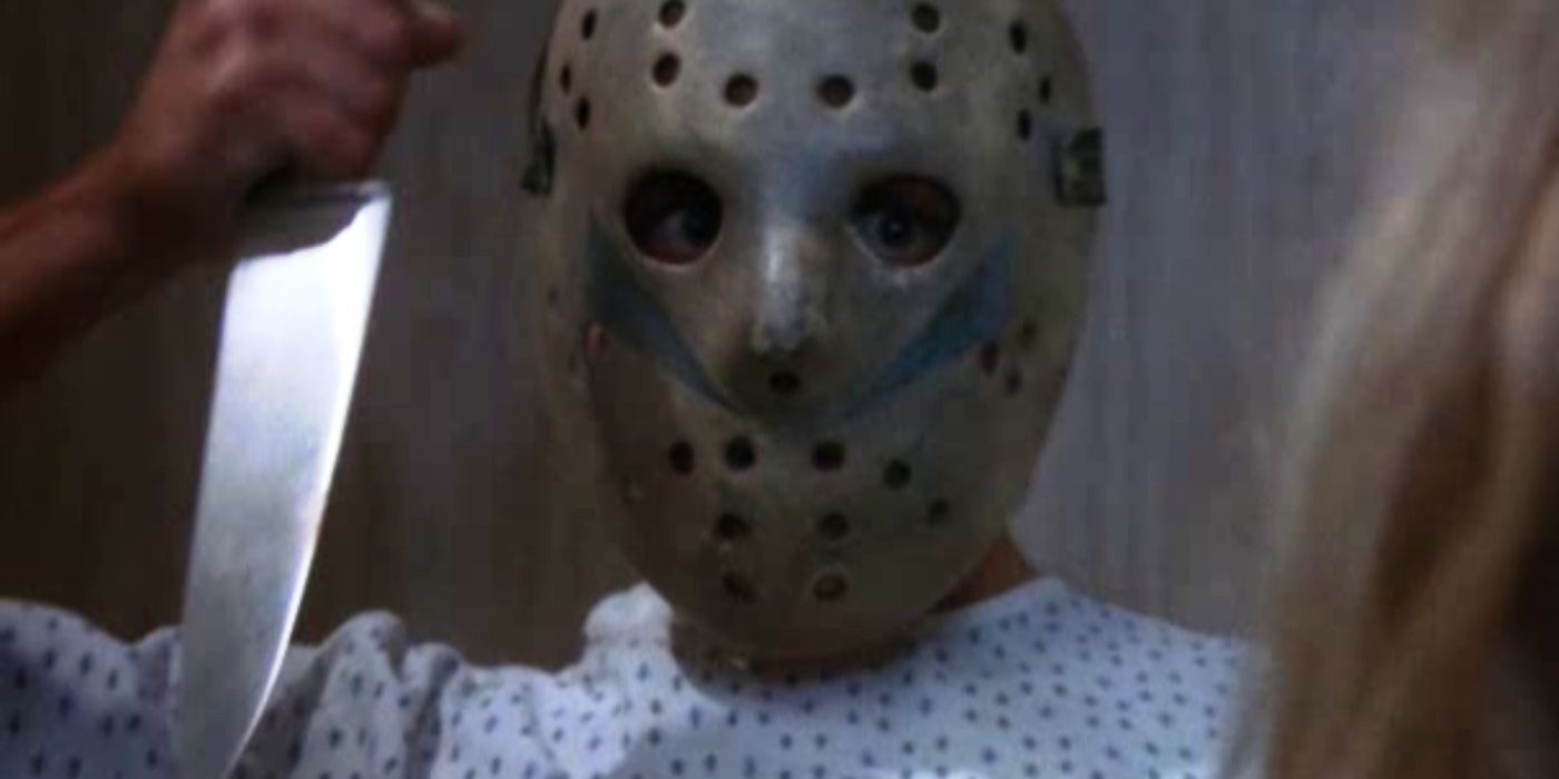 Tommy Jarvis holds a knife in hospital scrubs as Jason Voorhees in Friday the 13th: A New Beginning