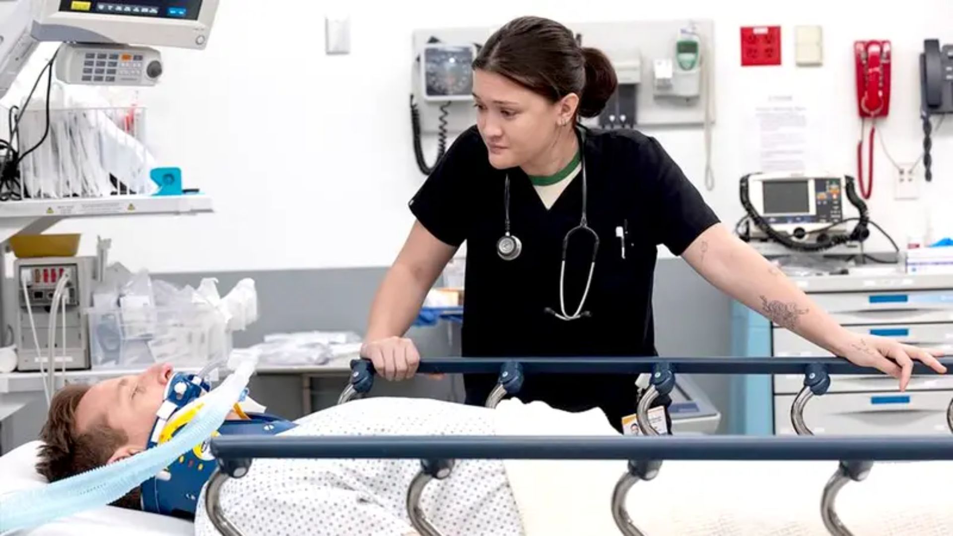 Dr. Santos confronts a patient, The Pitt