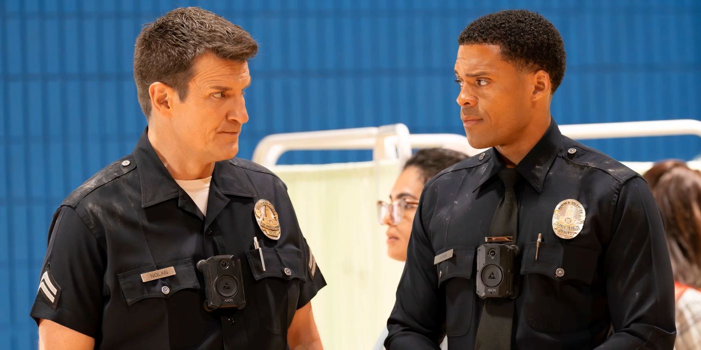 Nathan Fillion as John and Deric Augustin as Miles on The Rookie