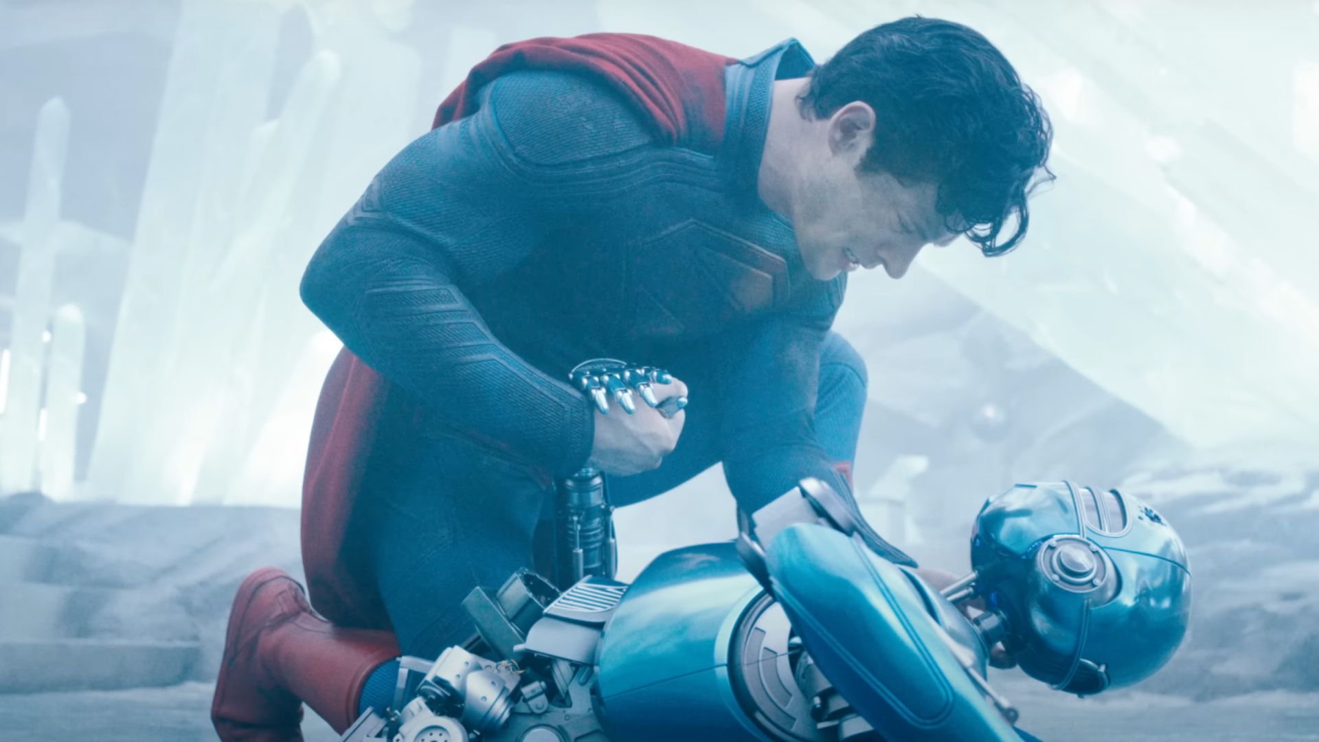 Superman distraught over his robot friend Kelex