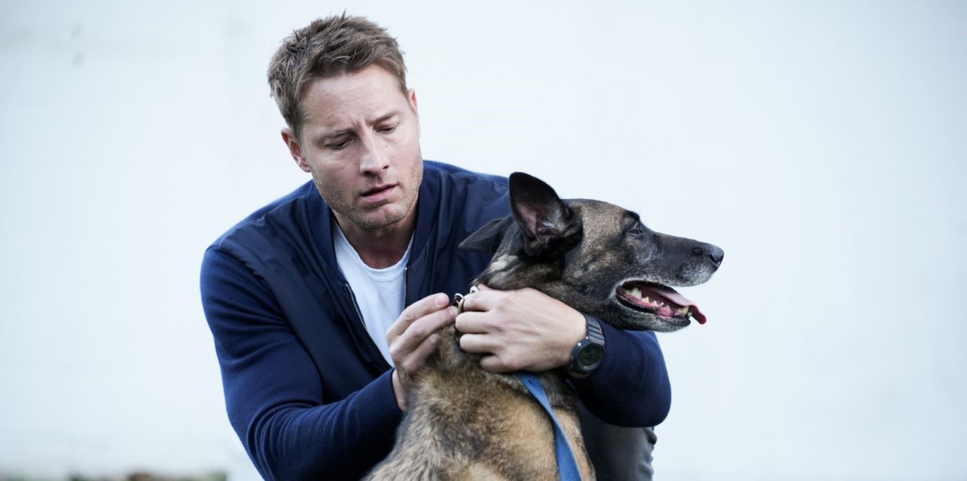 Justin Hartley in Tracker with a dog