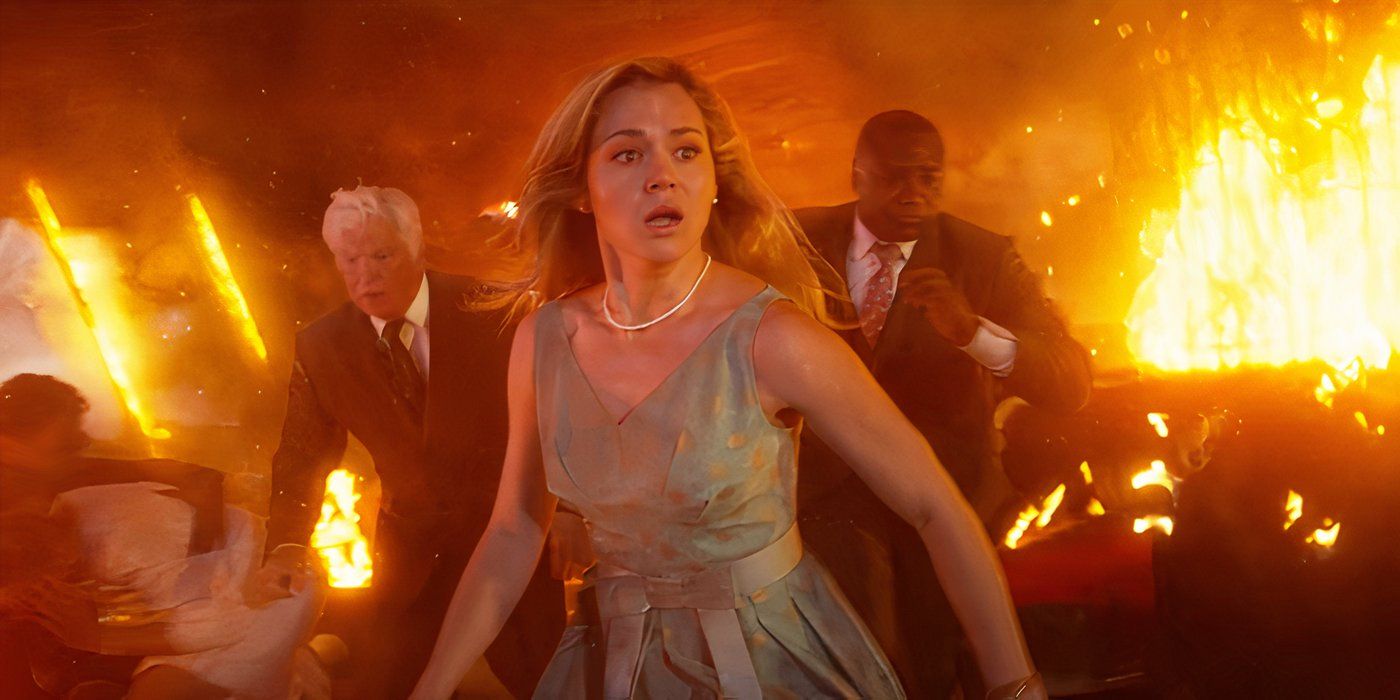 A still from Final Destination Bloodlines of Iris (Brec Bassinger) during her premonition sequence at the Skyview Tower.