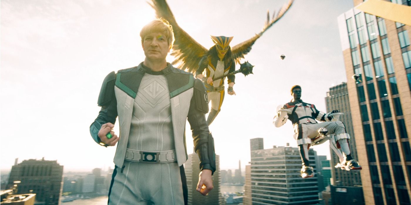 Guy Gardner, Hawkgirl and Mr. Terrific in Superman