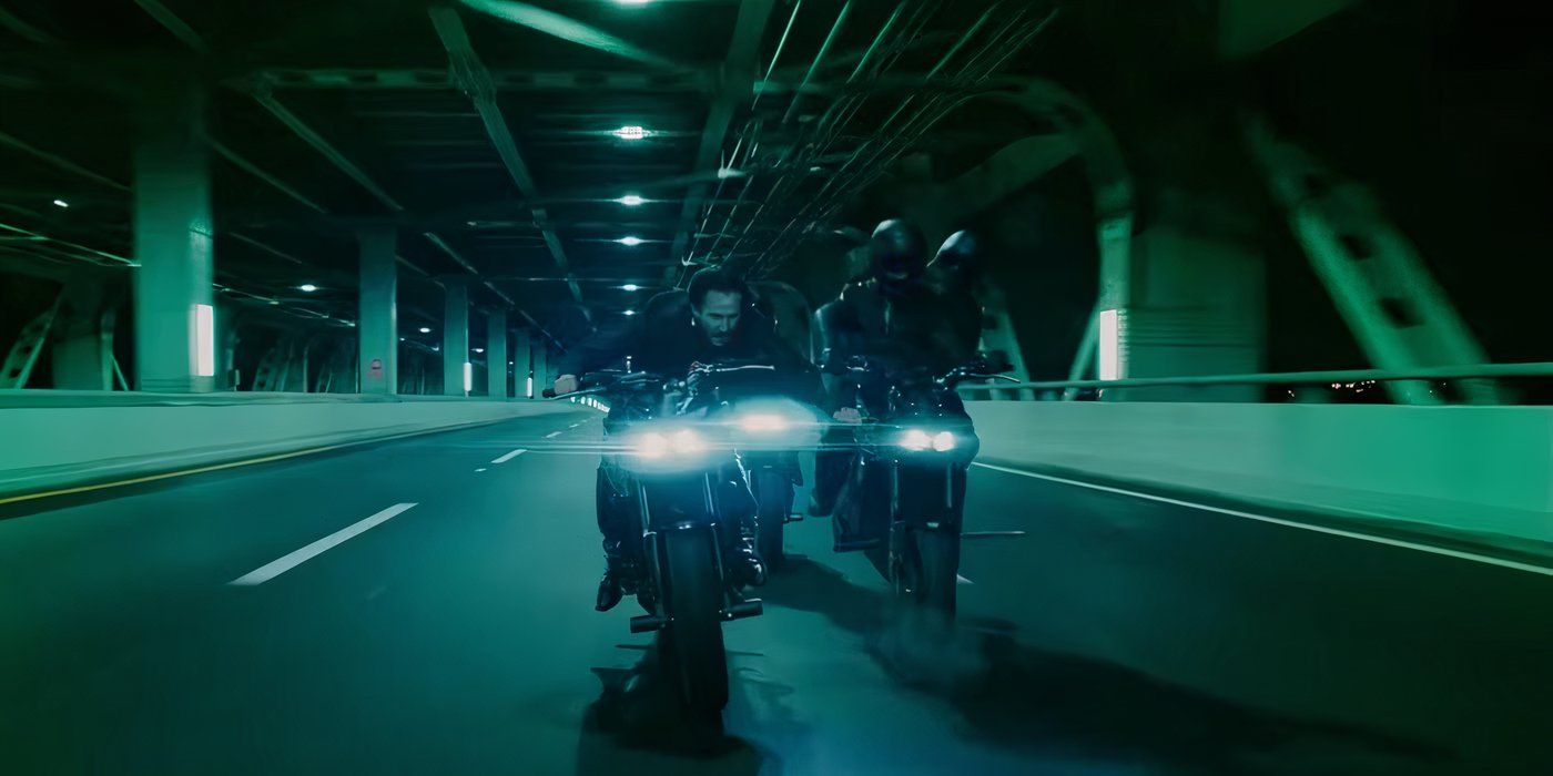 John Wick riding a motorcycle through NYC in Chapter 3