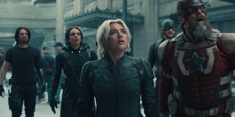 Wyatt Russell, David Harbour, Sebastian Stan, Hannah John-Kamen, and Florence Pugh in Thunderbolts*