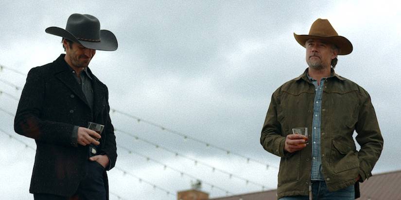 Eoin Macken's Davis Collins and Josh Duhamel's Staten Kirkland having a drink together in Ransom Canyon