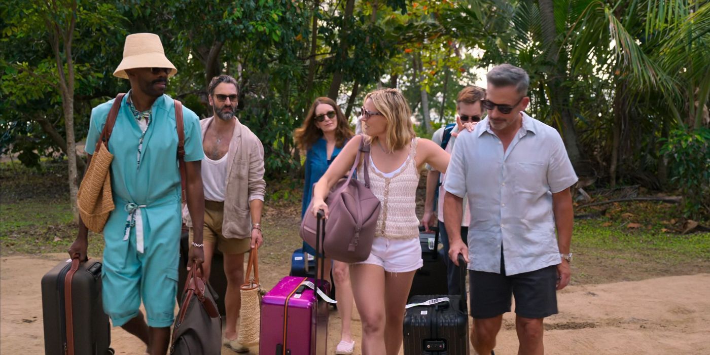 The friends and Ginny at an ecoresort in episode 3 of The Four Seasons.