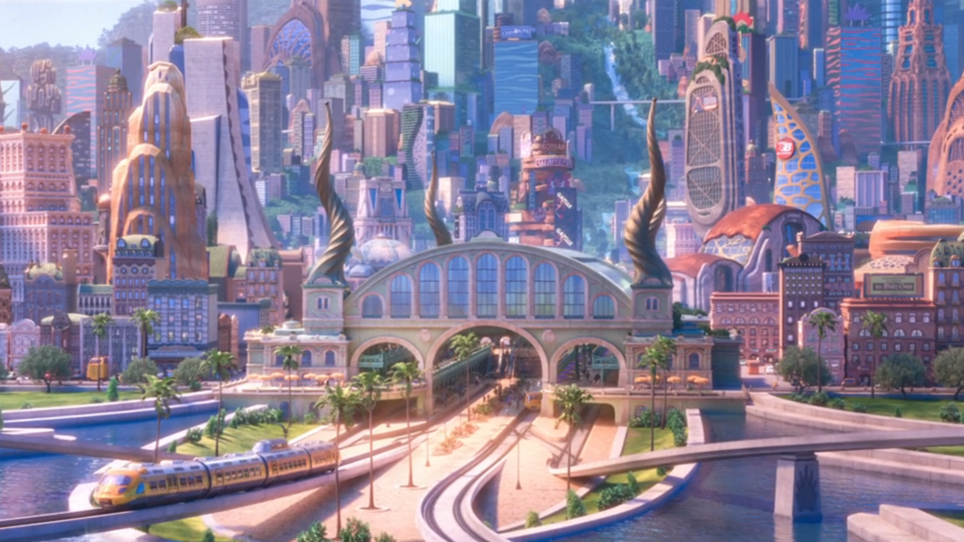 The city of Zootopia from the animated children's movie.