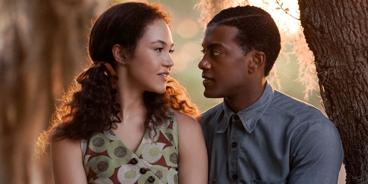 Leanne and Bayou stare at each other by a tree in A Jazzman's Blues