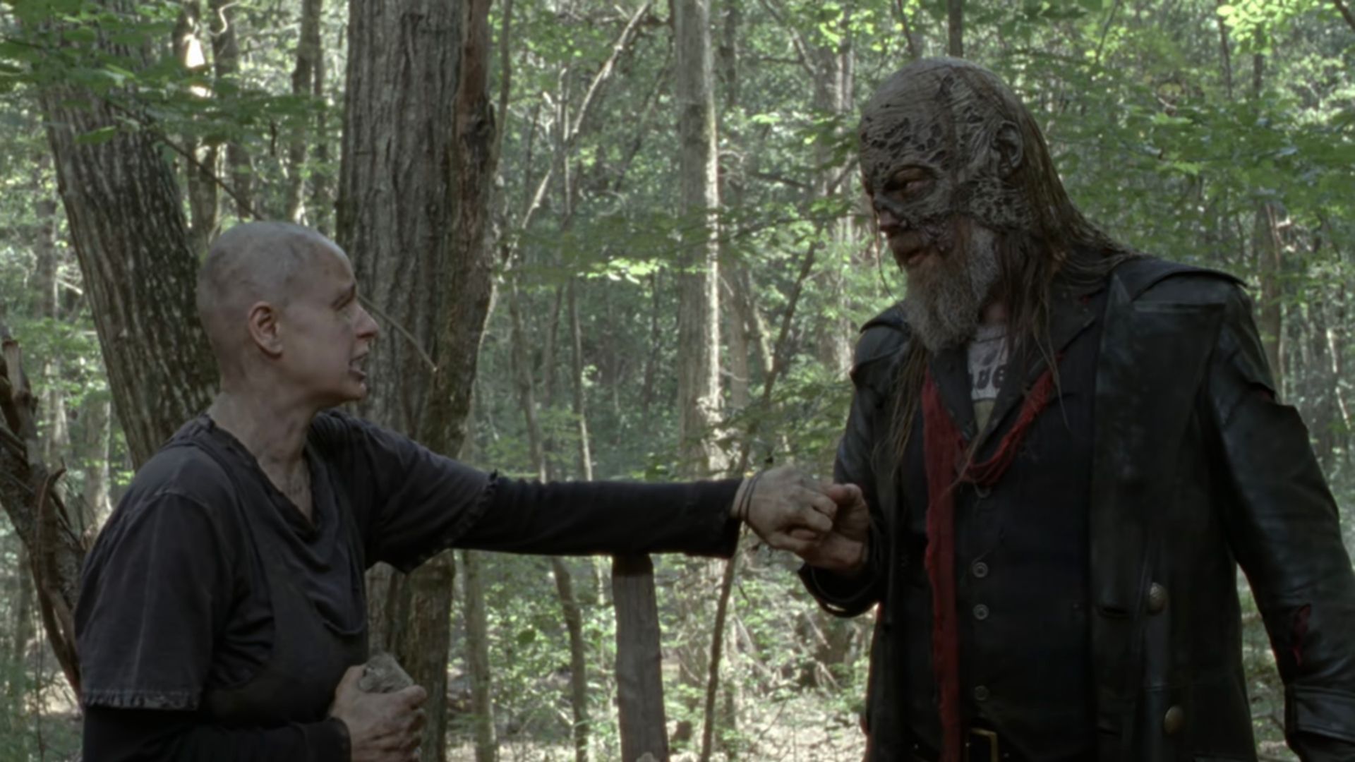 Beta comforts an ashamed Alpha in We are the End of the World, an episode of The Walking Dead.