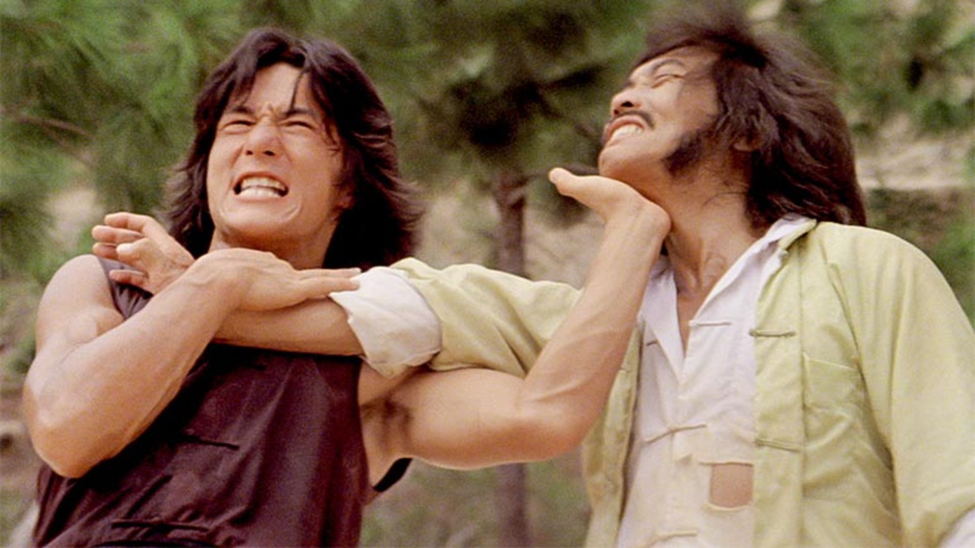 Wong fights a man by trees in Drunken Master
