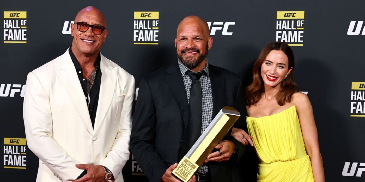 Dwayne Johnson, Mark Kerr, and Emily Blunt at Induction Ceremony