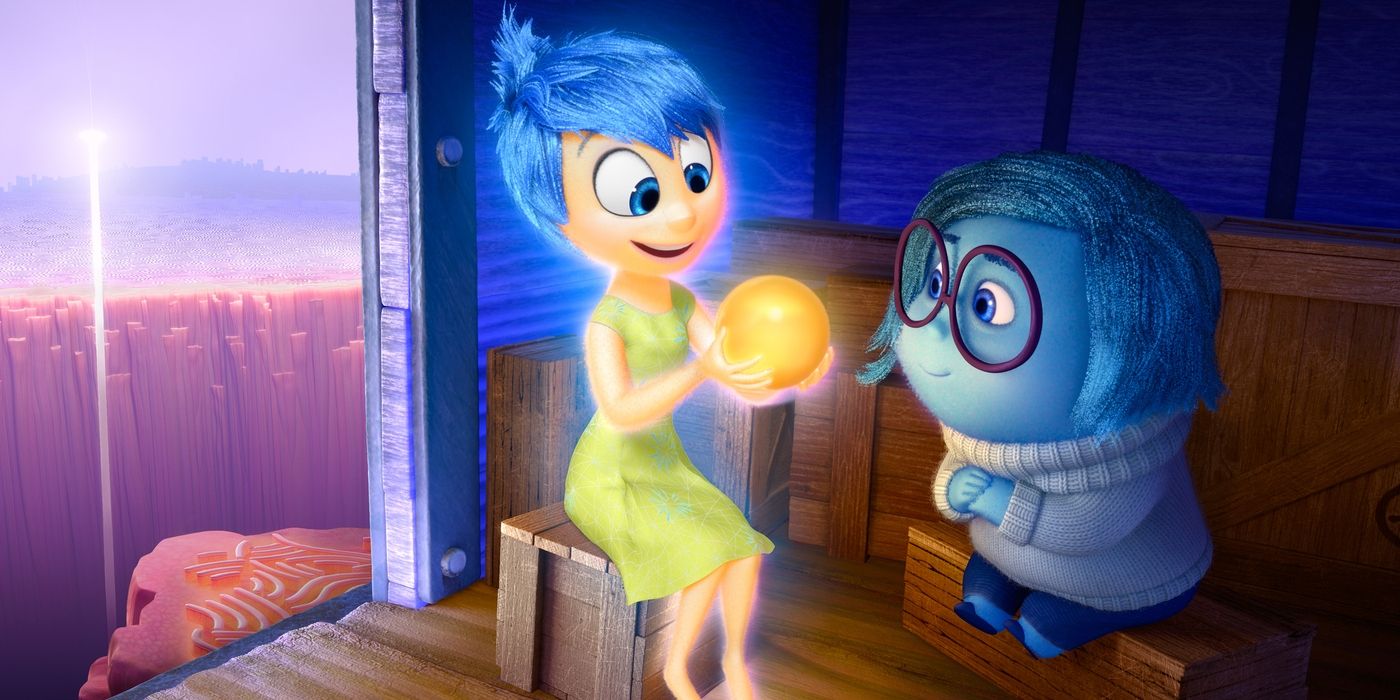 Joy (Amy Poehler) and Sadness (Phyllis Smith) examine a memory in Inside Out (2015)