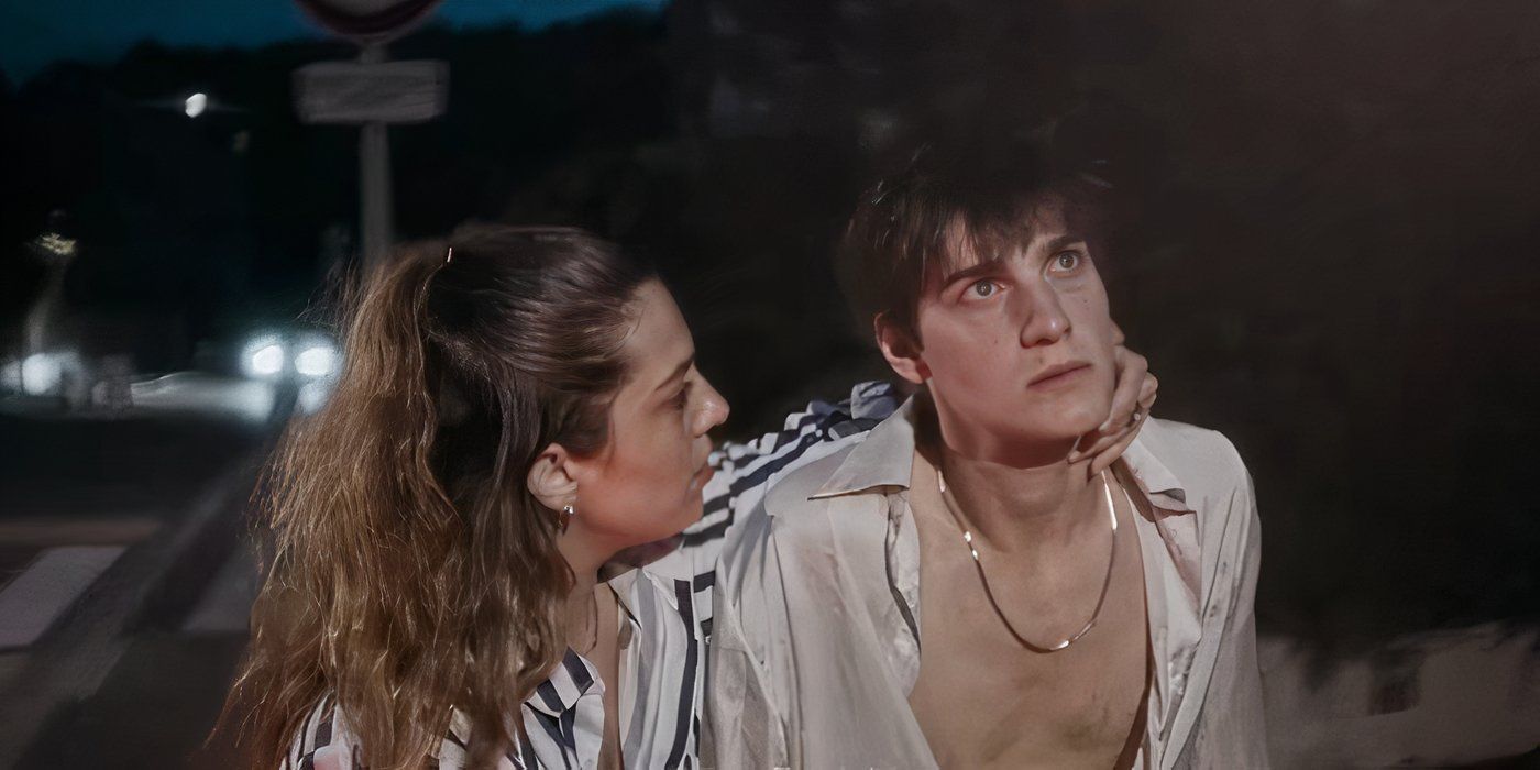 A still of Anais and Romain on their way to a party in the Shudder Original French horror film MadS (2024) 