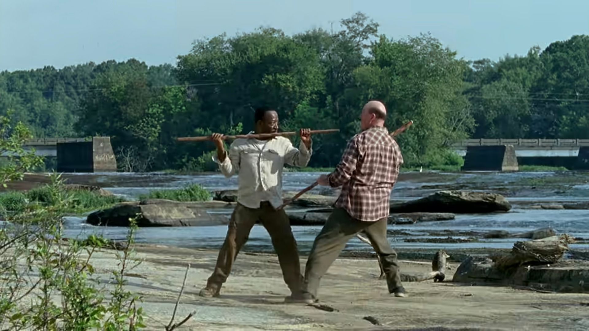 Morgan and Eastman practicing Aikido in Here's Not Here, an episode of The Walking Dead.