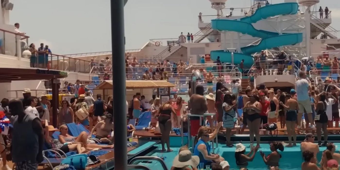 Passengers on deck in Trainwreck Poop Cruise