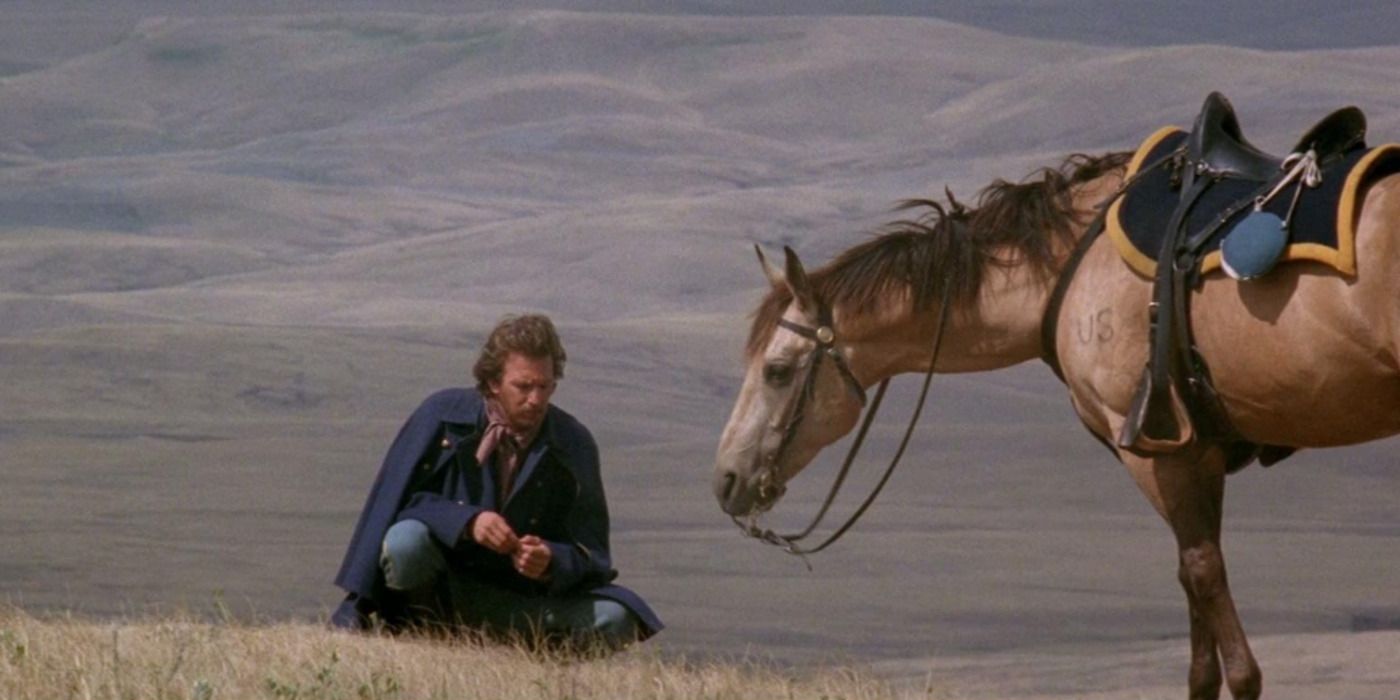 Kevin Costner on Dances with Wolves set on prairie 