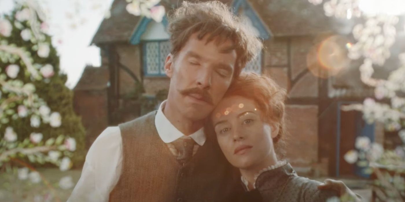Louis Wain (Benedict Cumberbatch) embraces his wife Emily (Claire Foy) in The Electrical Life of Louis Wain