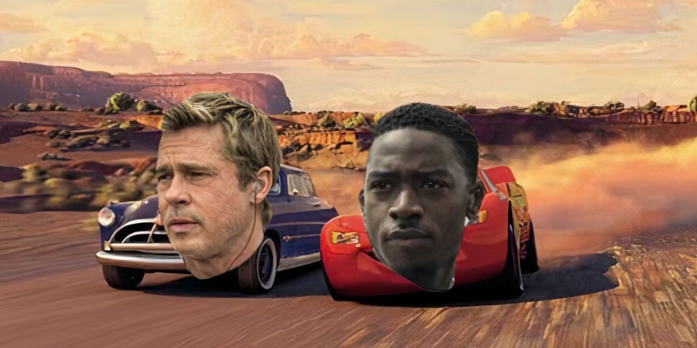 Brad Pitt and Damson Idris edited onto characters from Cars