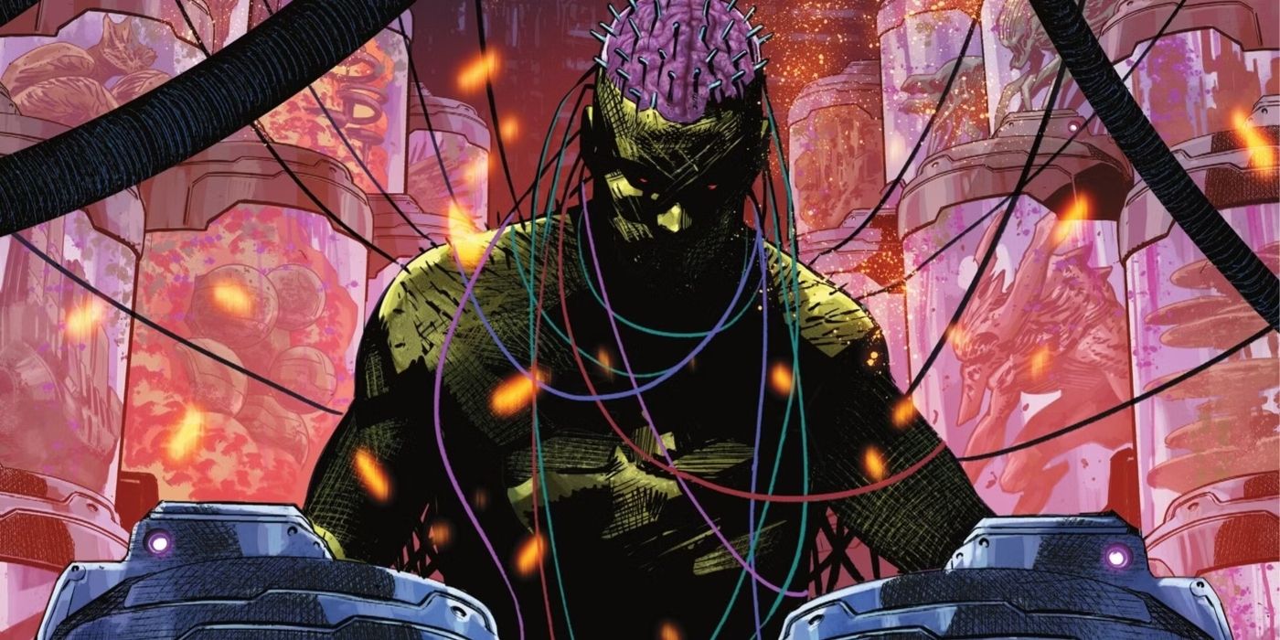 Brainiac in Absolute Superman with wires attached to him