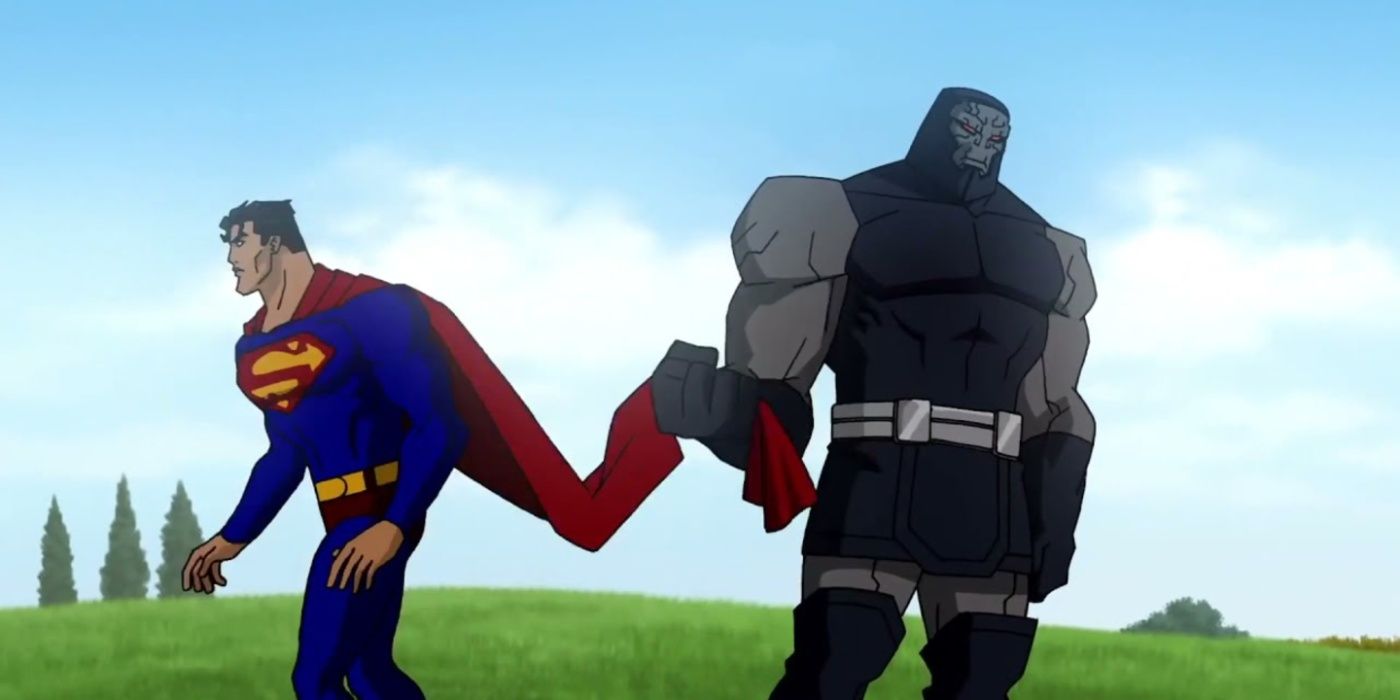 Darkseid grabs Superman's cape