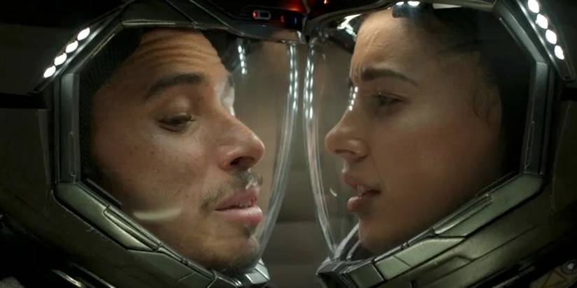 Anthony Ramos and Naomi Scott separated by their space suits in Long Distance
