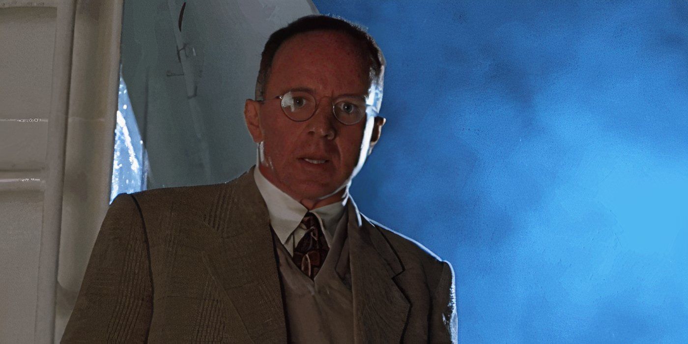 Peter Ludlow is the main antagonist. Closeup of villain with glasses