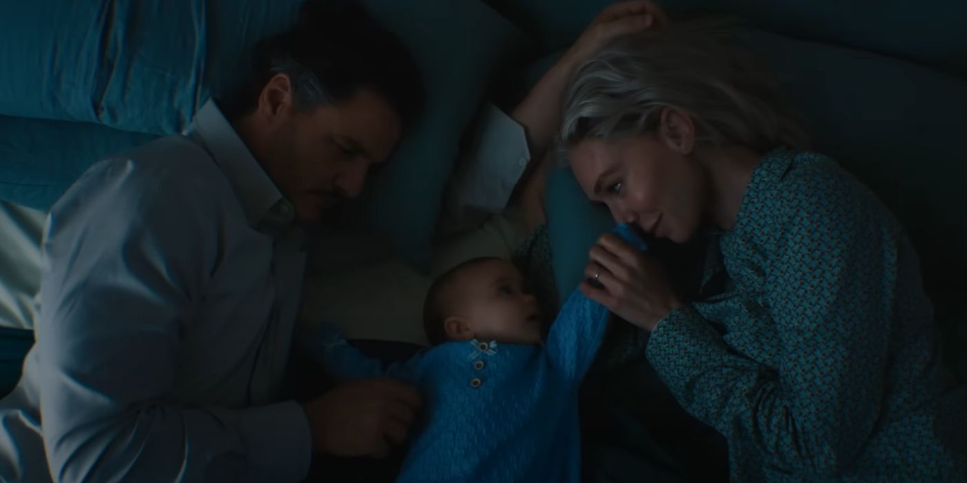 Reed Richards and Sue Storm with Franklin Richards in Fantastic Four: First Steps