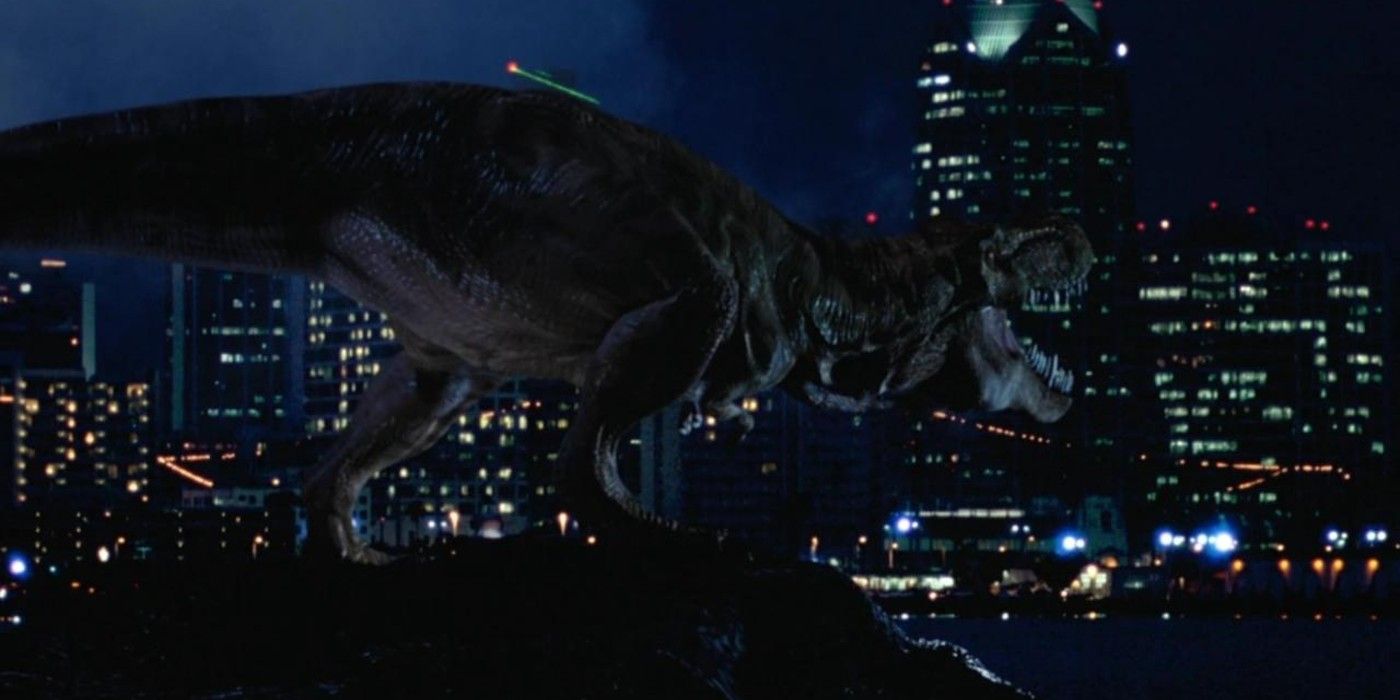 The T-Rex roars at San Diego in The Lost World: Jurassic Park