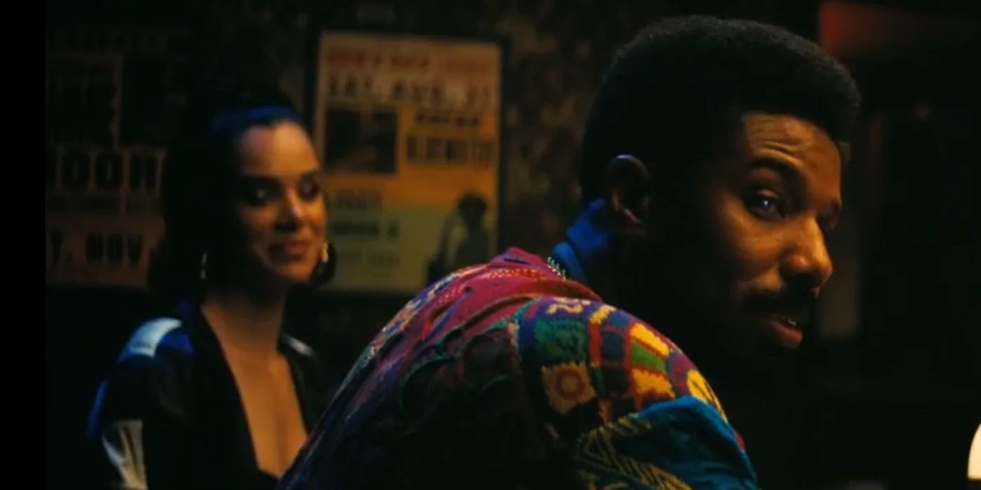 Mary (Hailee Steinfeld) and Stack (Michael B. Jordan) visit Sammie in the 90s in the mid-credits scene of Sinners 