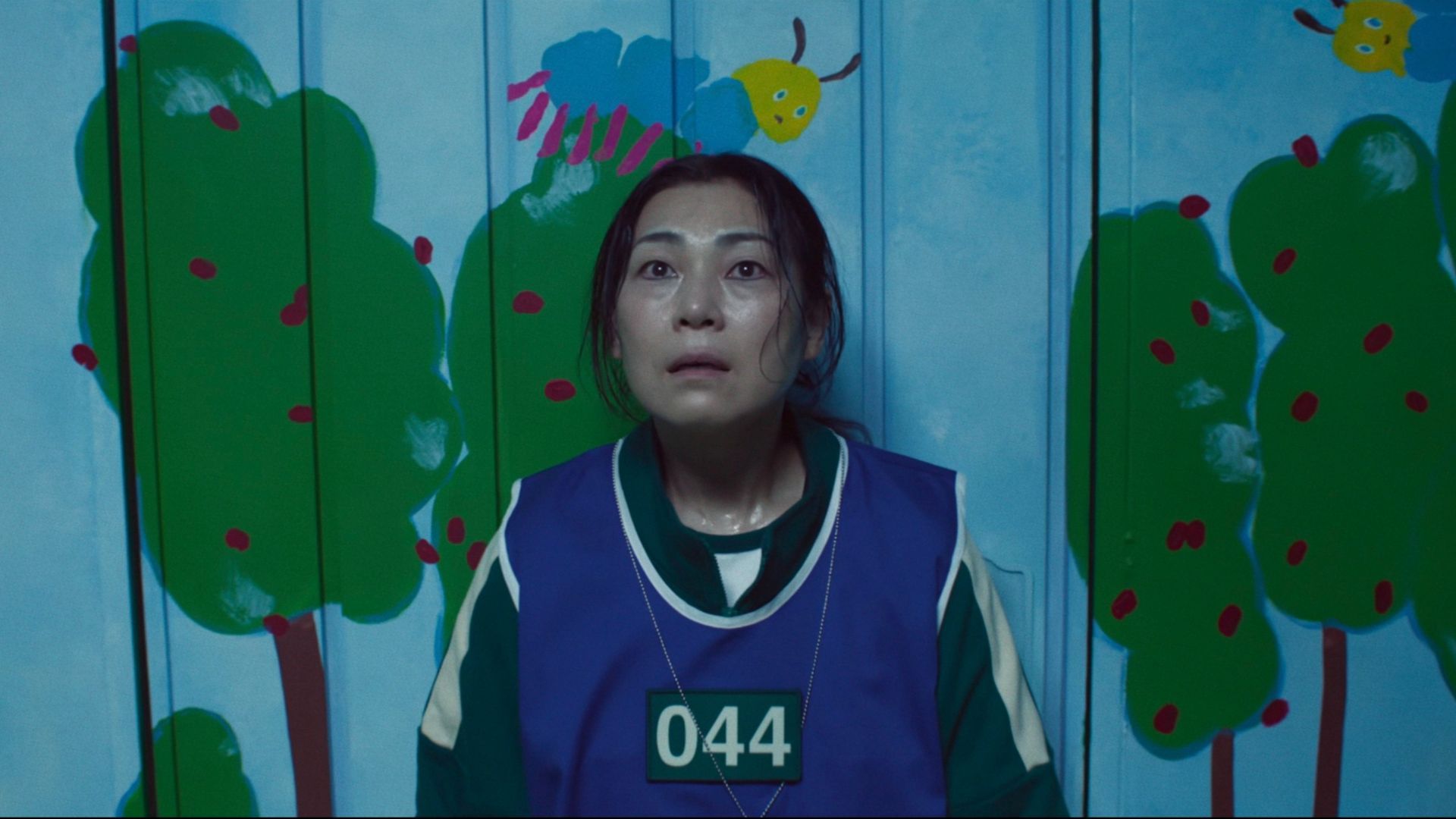 Player 44 Shaman Seon-nyeo during Squid Game's Hide and Seek challenge.