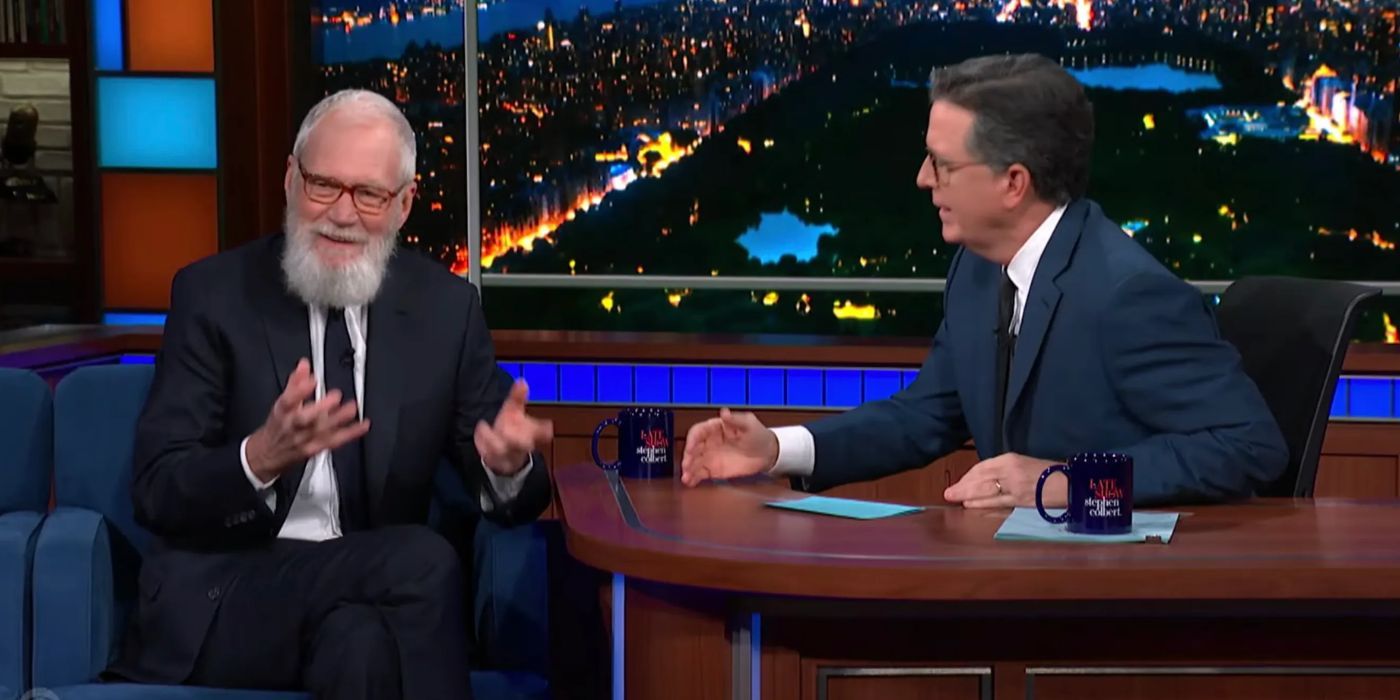 The two hosts of CBS' The Late Show, Stephen Colbert and David Letterman