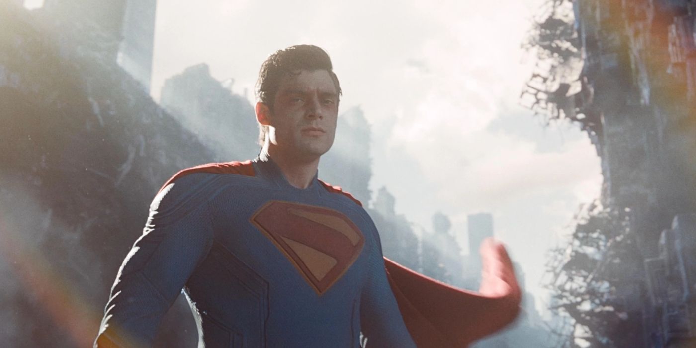 David Corenswet in Superman hovering in place