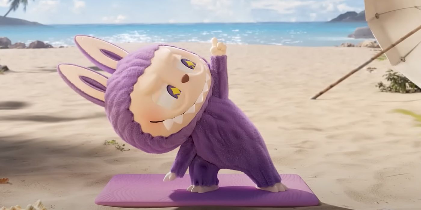 A Labubu doing Yoga