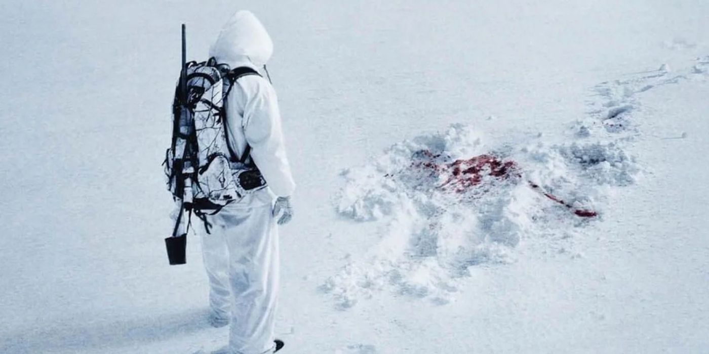 A person looks at a bloody scene in Wind River