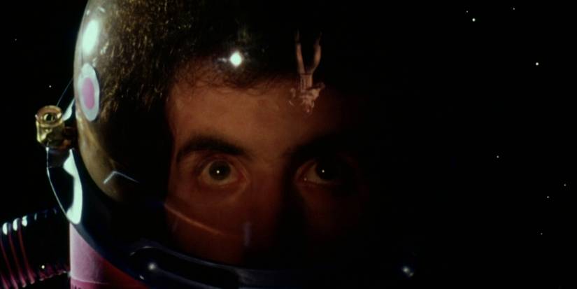 An astronaut sees one of his colleagues floating in space in Dark Star (1974)
