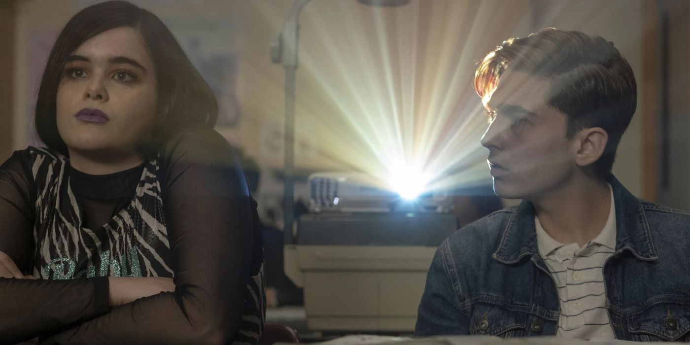 Kat and Ethan sit by a projector in Euphoria