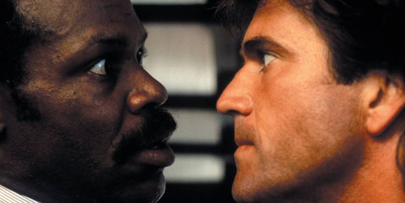 Mel Gibson and Danny Glover as Riggs and Murtaugh in Lethal Weapon