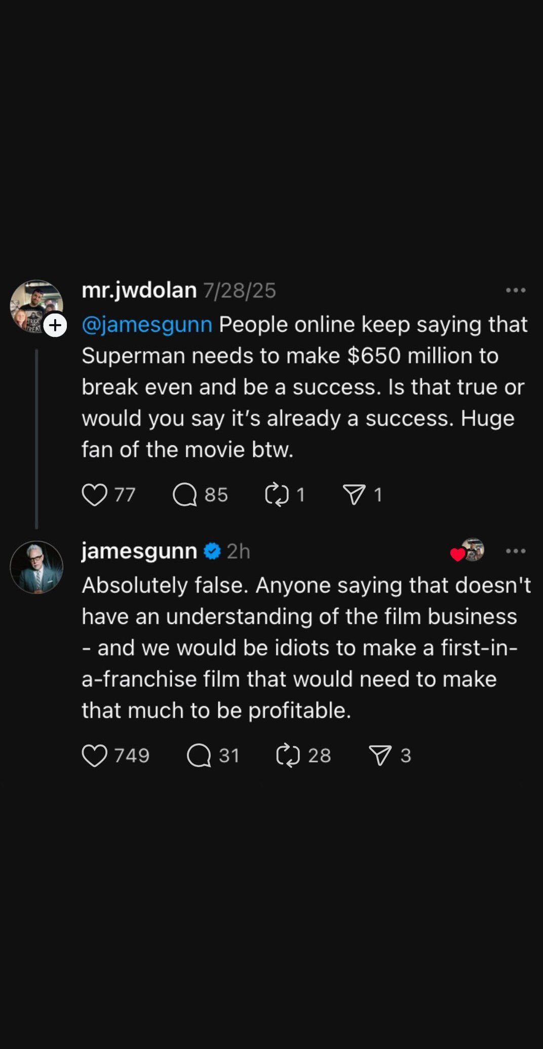 James Gunn Superman Box Office Failure DCU Response