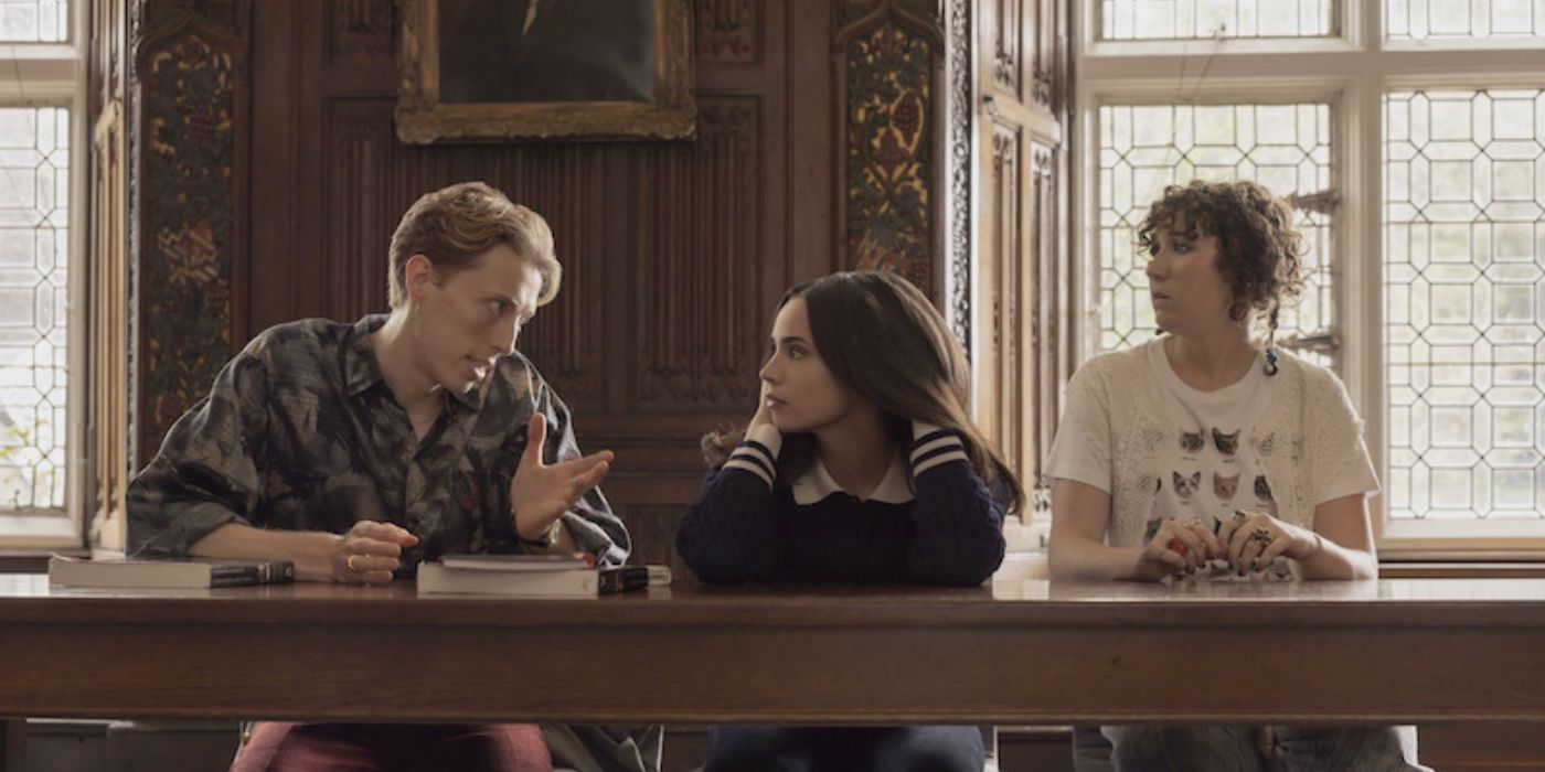 Harry Trevaldwyn, Sofia Carson, and Esmé Kingdom as Charlie, Anna, and Maggie in My Oxford Year