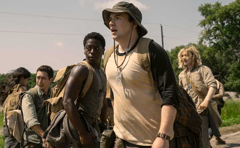 Joshua Odjick, Jordan Gonzalez, David Jonsson, Cooper Hoffman and Charlie Plummer in The Long Walk