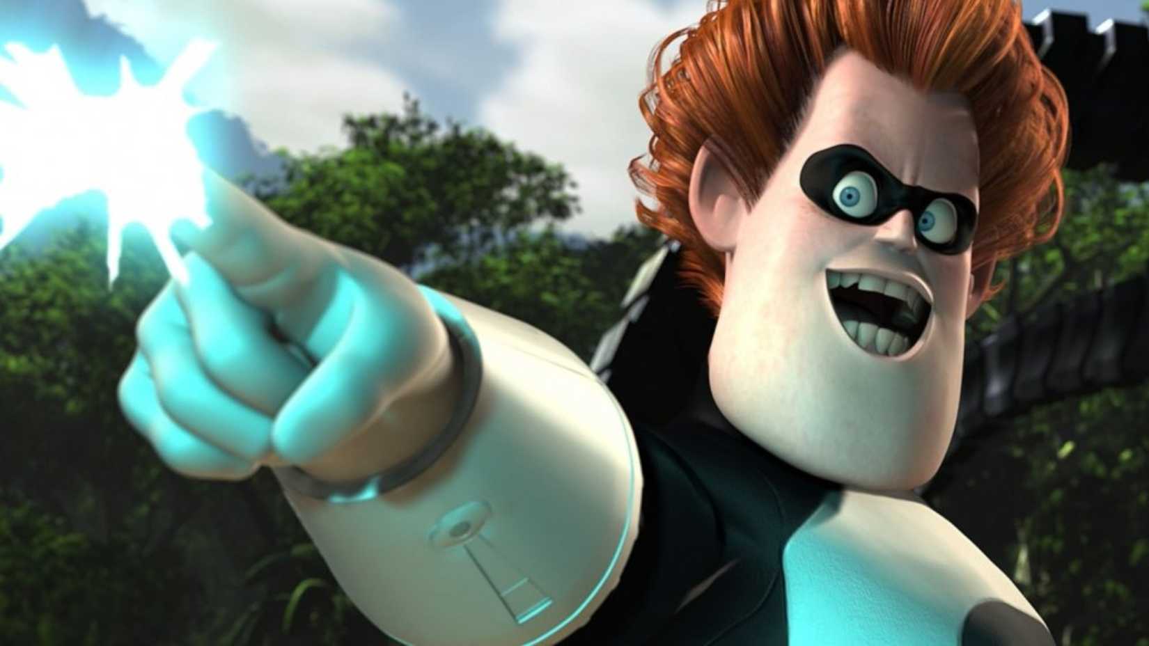 Syndrome pointing out over the cliff in The Incredibles