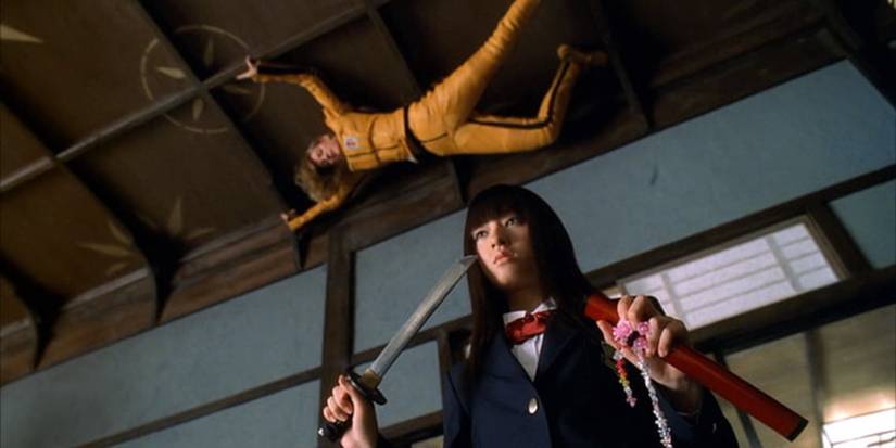 the bride holds to the ceiling while gogo looks for her in kill bill vol 1