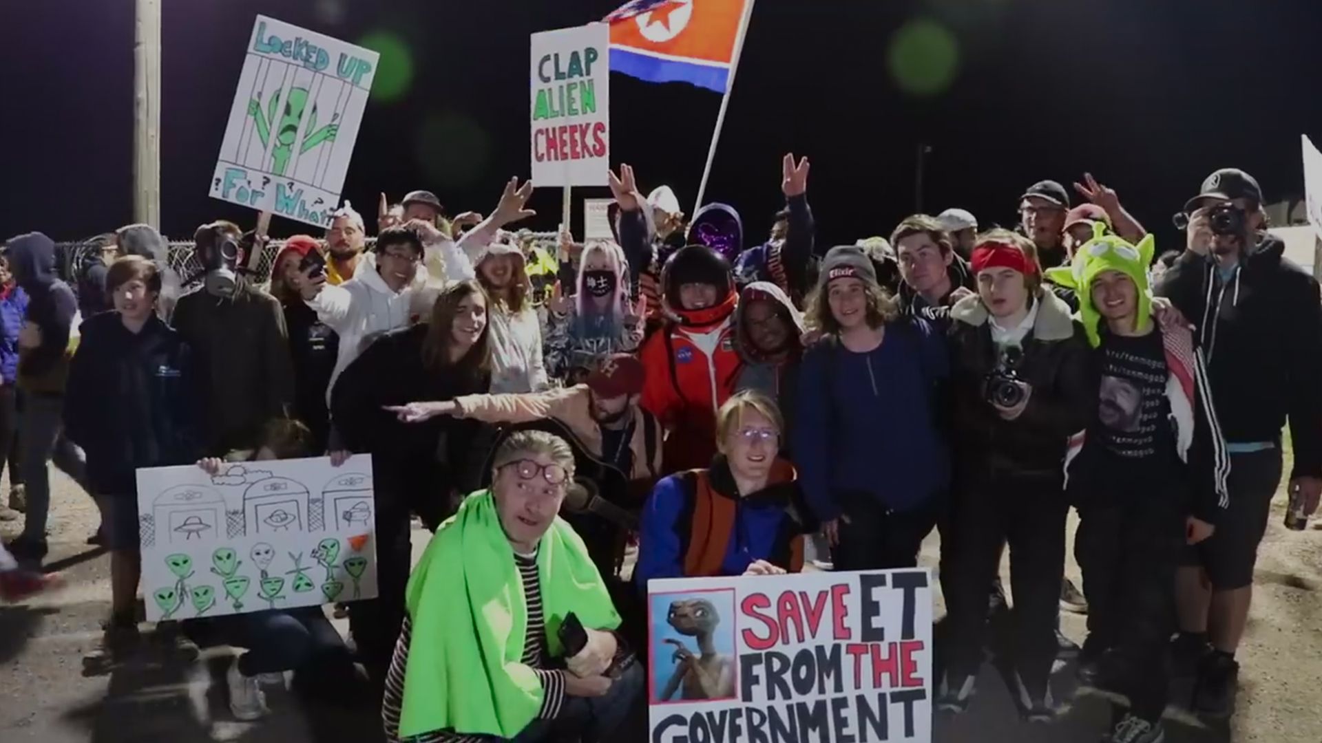 A group of attendees outside Area 51 from Trainwreck: Storm Area 51.