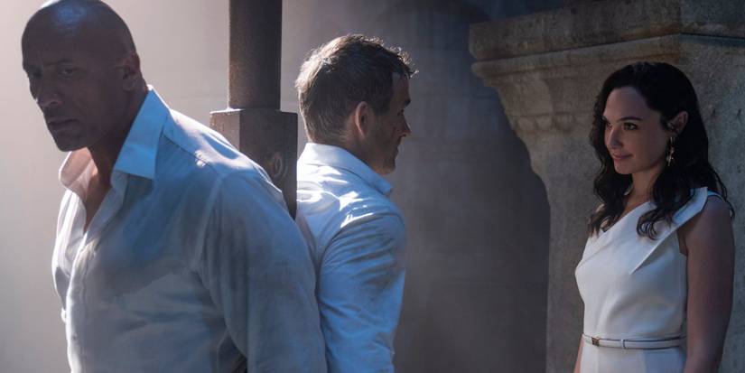 Dwayne Johnson, Ryan Reynolds, and Gal Gadot in 'Red Notice' (2021)