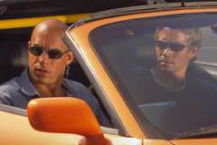 Vin Diesel and Paul Walker in The Fast and the Furious sitting in a car