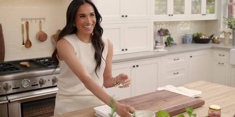 Meghan Markle in With Love, Meghan cooking in her kitchen