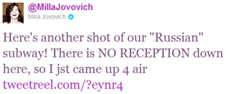 Resident Evil: Retribution Milla Jovovich Subway Tweet #2